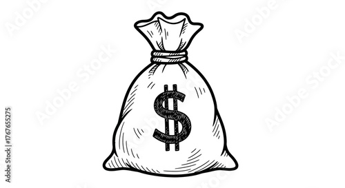 Hand-Drawn Doodle Money Bag: Wealth & Savings Sketch Icon