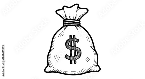 Hand-Drawn Doodle Money Bag: Wealth & Savings Sketch Icon