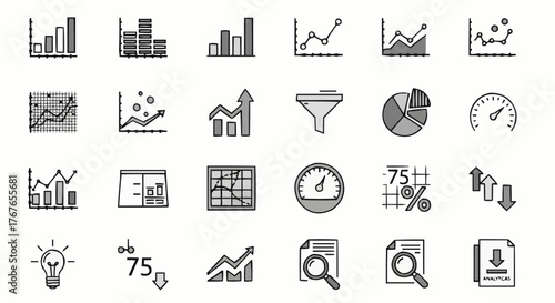 Illustration showing various types of data visualization charts and graphs for business intelligence use cases