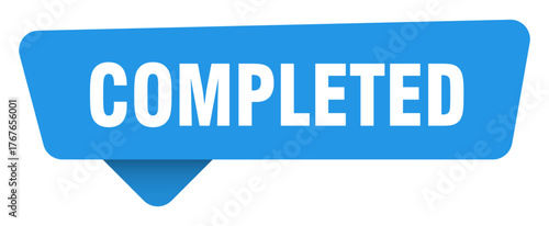 completed sticker. completed blue sign isolated on transpatent background
