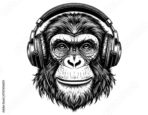 vector tattoo head monkey with headset illustration