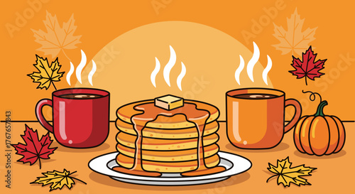 Thanksgiving breakfast table in vector with orange background