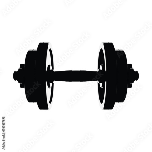 Black Dumbbell on White Background weight fitness exercise gym workout strength training bodybuilding muscle equipment sport heavy
