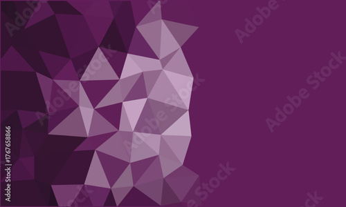 Polygonal triangles in shades of purple create a multifaceted geometric pattern with empty purple backdrop