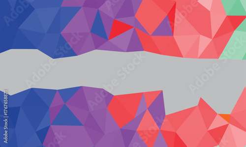 Abstract low polygon art shows multicolored geometric shapes over a neutral background