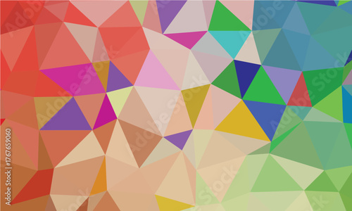 Multicolored polygons interlock to produce a textured geometric surface of contrasting tints and hues
