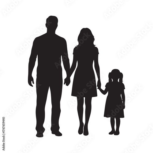 Vector silhouette of a family  man  woman and girl  black color  isolated on white background