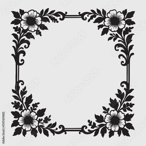 Ornate black frame with floral accents