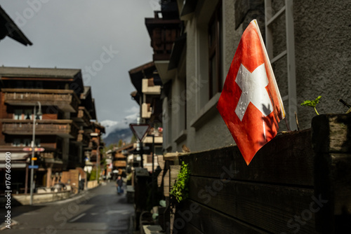 Photos Small Swiss Flag In Windowbox Along Road In Zermatt