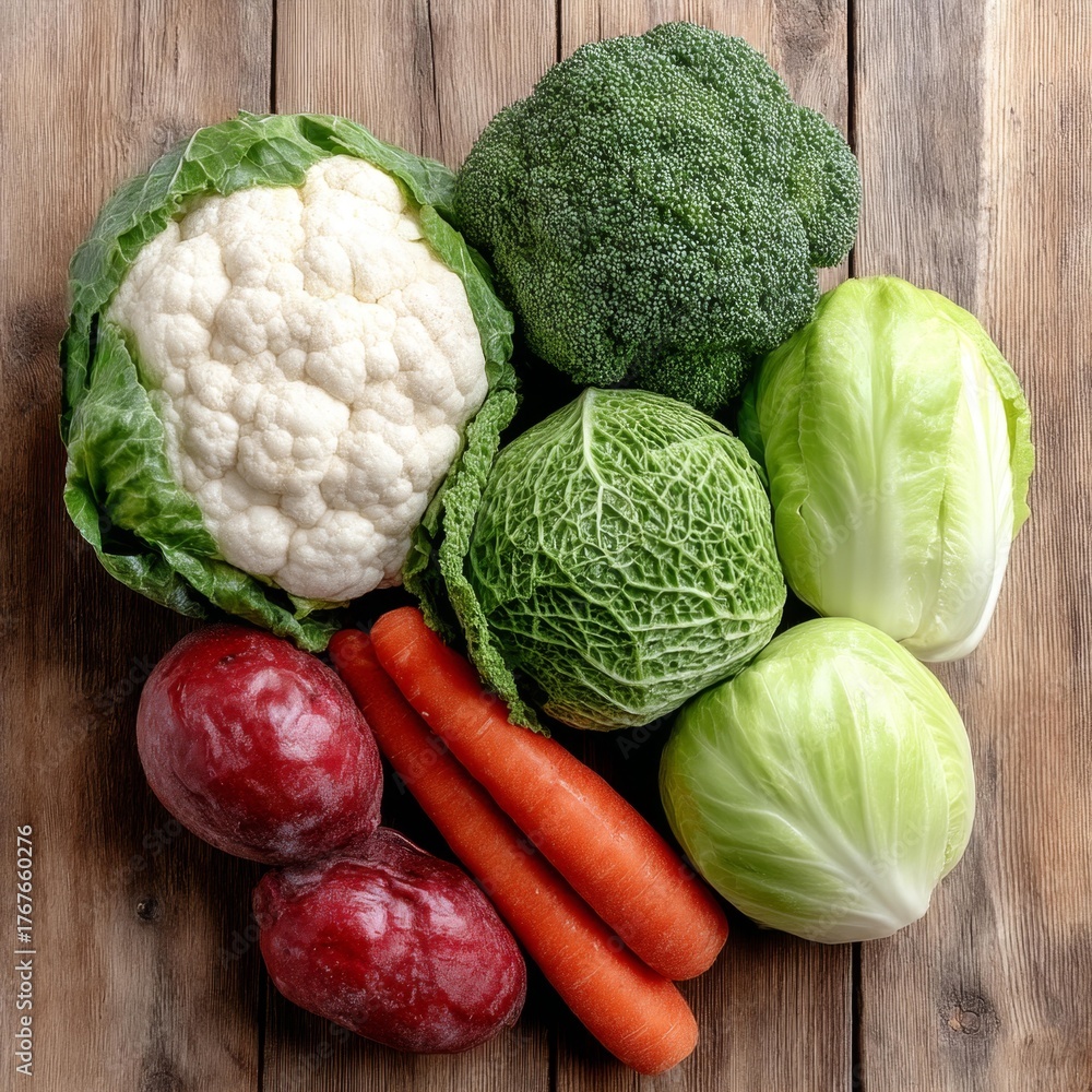 Fototapeta premium Fresh Vegetables on Rustic Wood