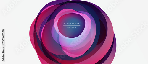 Abstract circular design. Vibrant pinks, purples, blues blend. Modern aesthetic, layered shapes create depth, visual impact.