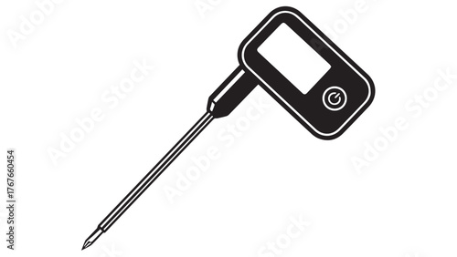 Thermometer Probe Silhouette for Kitchen Temperature Checks, Clean Black Food Safety Icon for Roasts, Turkey Doneness, and Holiday Cooking