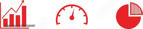 Set of red business chart icons including bar graph speedometer and pie chart illustration data analysis and performance tracking