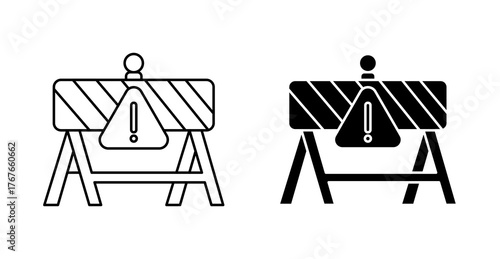 road barrier icon with alert sign icon