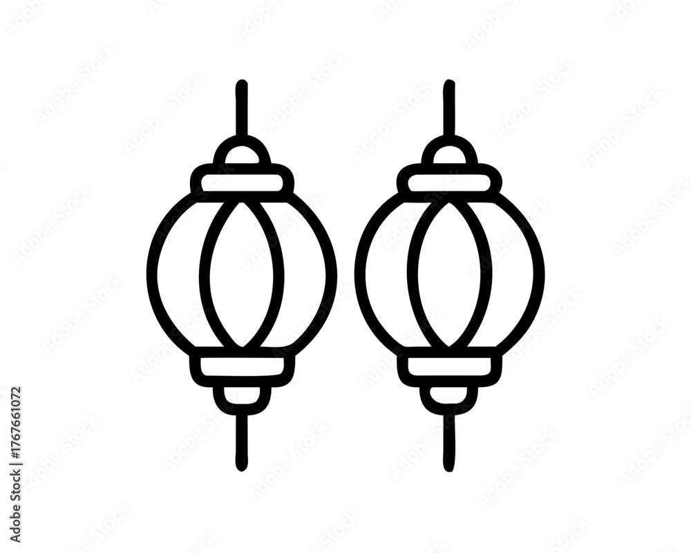 Fototapeta premium Two decorative Chinese lanterns hanging together symbolizing cultural celebration and festive occasions
