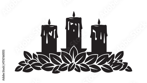 Candle Trio Centerpiece with Foliage Base, Bold Black Festive Table Icon for Harvest Gatherings, Rustic Decor, and Holiday Hosting