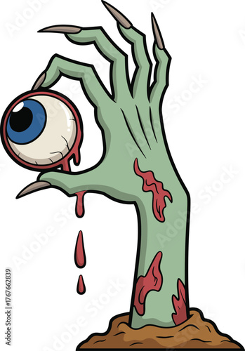 Zombie Hand Reaching Out Of Grave Dirt Cartoon Vector Illustration Scary Monster Arm Rising Halloween Undead Graphic Design.