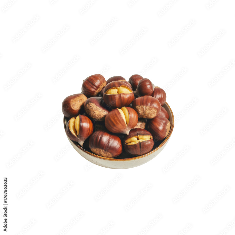Obraz premium Bowl full of roasted chestnuts on black