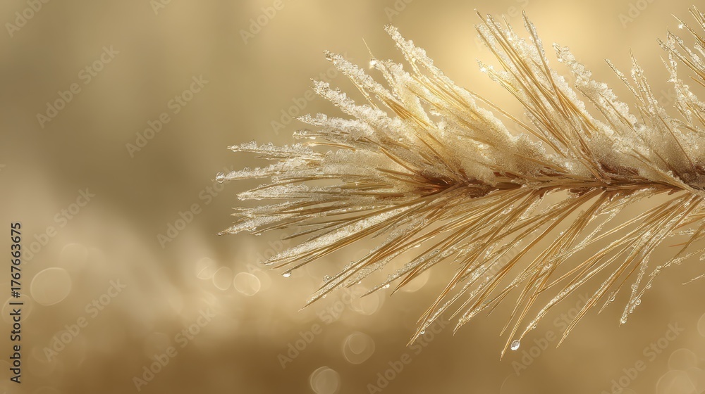 Obraz premium Frosted Grass Blade with Soft Focus Light Background in Nature