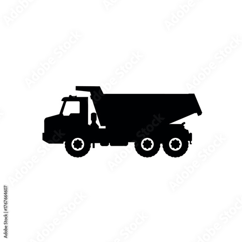 Black Dump Truck Silhouette Vector Graphic.