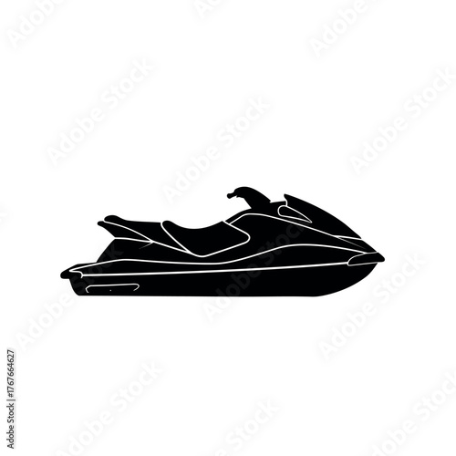 Black Silhouette of a Jet Ski on a White Background.