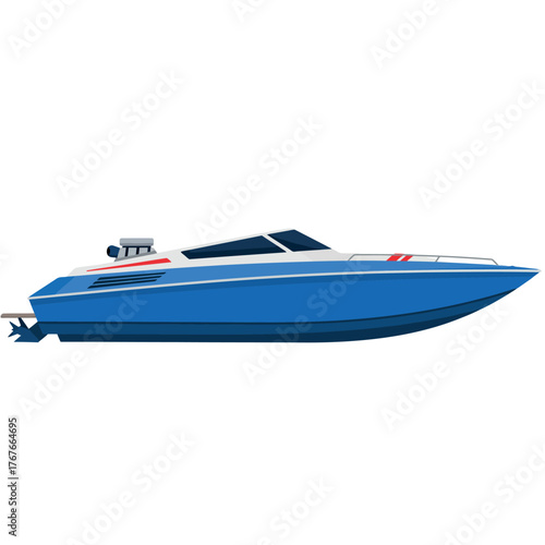 Blue Speedboat Vector Illustration Isolated on White.