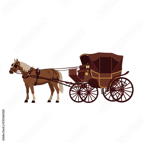 Elegant Horse-Drawn Carriage on White Background.