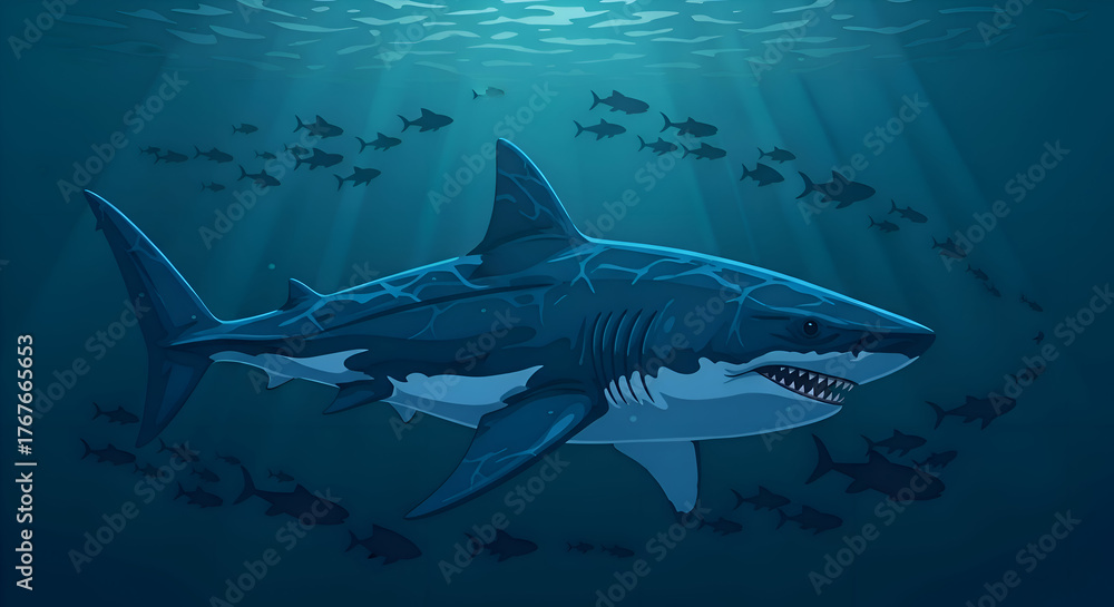 Obraz premium Megalodon in the Deep Prehistoric Ocean