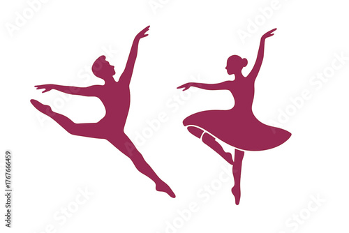 Stylized silhouettes of ballet performers dancing together in dynamic and elegant classical poses