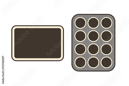 Rectangular baking sheet and twelve-cup muffin pan kitchen bakeware set