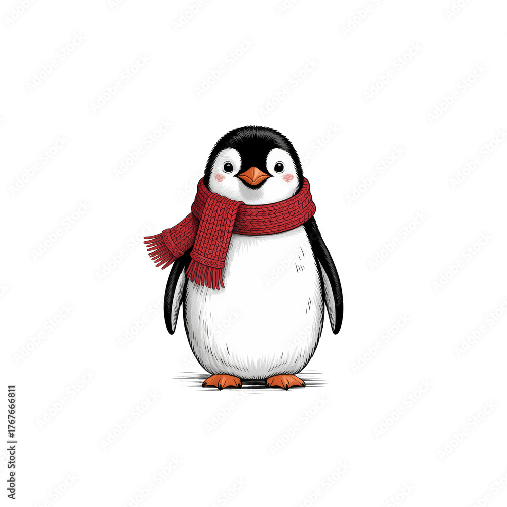Fototapeta premium Cute penguin wearing a red scarf