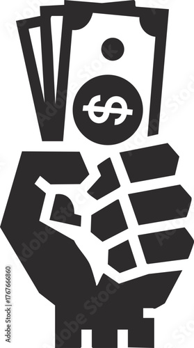 Illustration of Skeleton Hand Holding dollar bills

