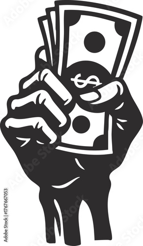 Illustration of Skeleton Hand Holding dollar bills

