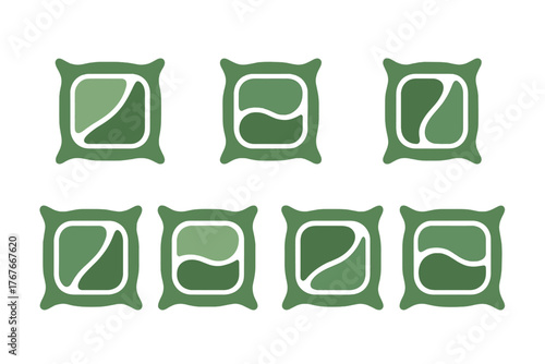 Collection of abstract green square icons with organic internal shapes and white outlines
