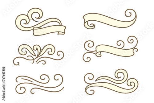 Elegant set of vintage ornamental scrolls and decorative ribbons for design elements and text banners