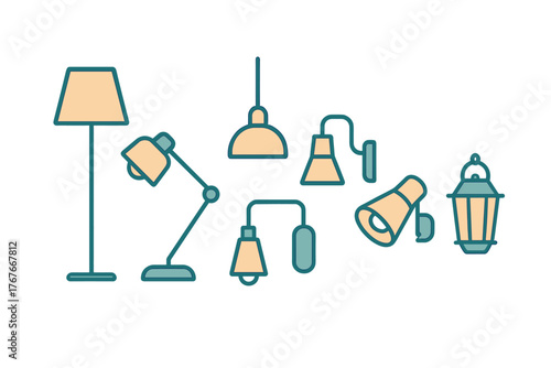 Diverse collection of modern and classic lighting fixtures, including floor, desk, and pendant lamps