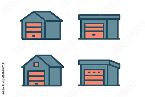 Simple graphic symbols of residential garages and storage units for property concepts