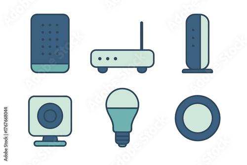 Essential smart home technology and internet networking equipment set including router and security camera