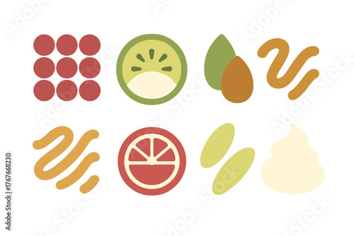 Stylized minimalist food ingredients and toppings set for culinary projects
