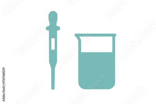 Laboratory dropper and beaker with liquid for scientific experiments and chemical analysis