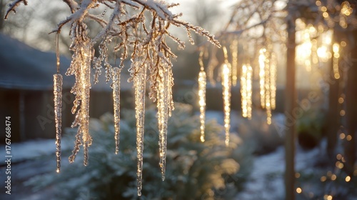 Wallpaper Mural Icicles Hanging from Branches in Winter Sunset Glow Torontodigital.ca