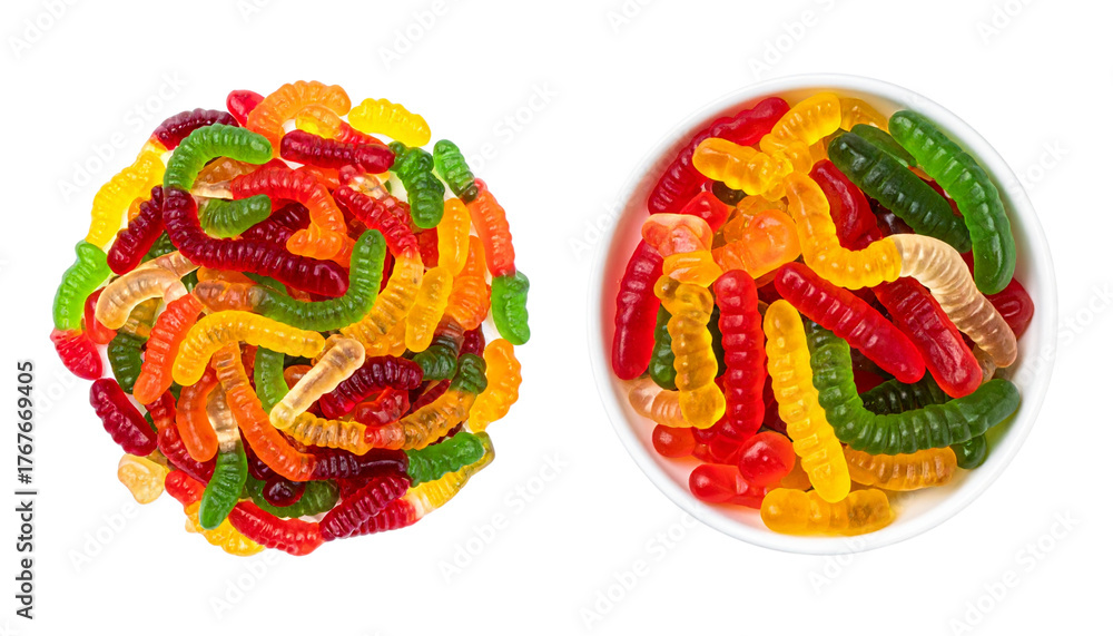 Naklejka premium Colorful Gummy Worms Bundle with Two Variations Isolated on Transparent Background