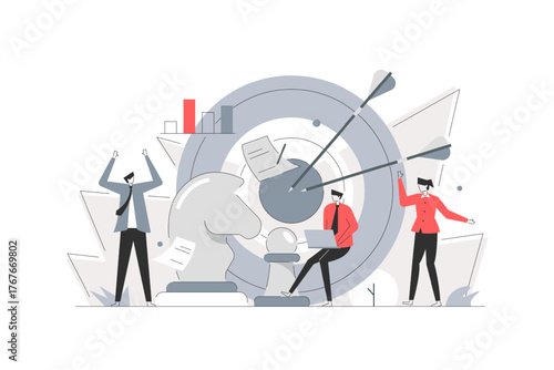 Company target achievement, business goal or objective to achieve, team strategy, leadership development, aiming for winning goal concept