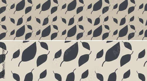 Minimal abstract scattered-leaf silhouette tossed seamless pattern in muted neutral variations