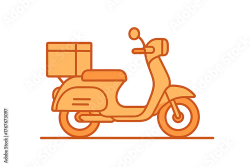 Orange motor scooter with a large cargo box for quick urban delivery and transportation