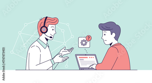 Customer Service Representative Assisting Client with Technical Issue on Laptop