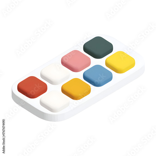 Palette, isometric, 3d, icon, clay, PNG, no background.