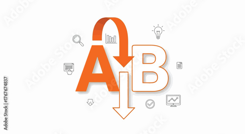 AB testing concept with orange and white letters illustration marketing analysis isolated on white background