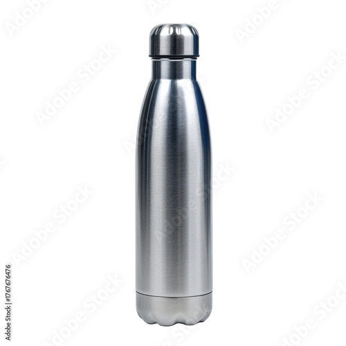 Stylish stainless steel water bottle.