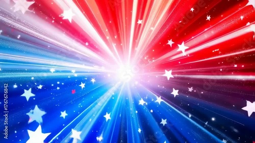 Energetic Red White And Blue Starburst Explosion With Streaking Lights And Glittering Particles A Dynamic Patriotic Celebration Background
